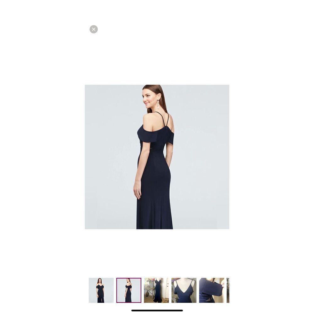 Xscape Navy Blue Off Shoulder Maxi Dress Sz 2 Black Tie, Wedding, Gala - Picture 2 of 16